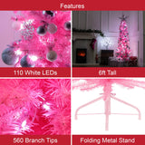 6ft pink pre-lit slim Christmas tree with 110 LEDs