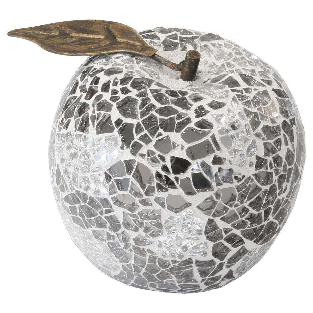 Febland Mirrored Mosaic Glass Apple with Leaf, Silver, Round