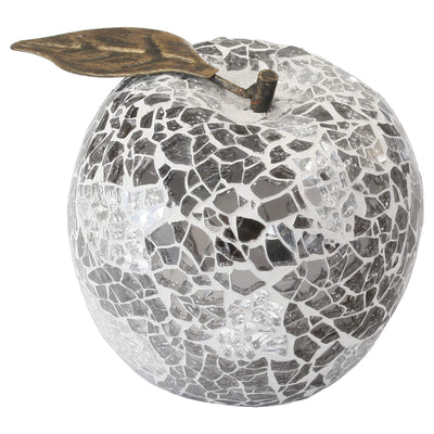 Febland Mirrored Mosaic Glass Apple with Leaf, Silver, Round