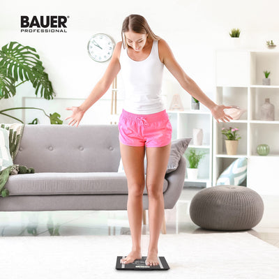 Bauer Professional 92060 Digital Body Fat Analyser / Max 150KG Weighing Scale with Memory / 10 Profiles / Anti-Slip Tempered Glass