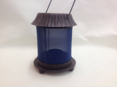 RUST EFFECT LANTERN WITH MESH SHADE - BLUE