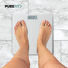 PUREFIT Digital Bathroom Scale Ultra Slim Body Weight LED Backlit Display 5MM Tempered Glass Non Slip Mat Weighing Scale Step-On Technology LB/KG/ST Max Weight 180KG Battery Operated Included