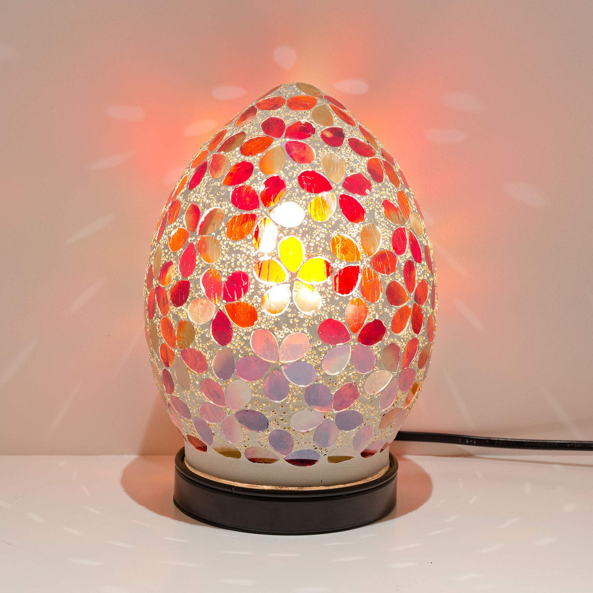 Febland Mini Red Flower Tile Mosaic Egg Lamp