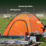 Two-person festival tent with guy ropes and pegs