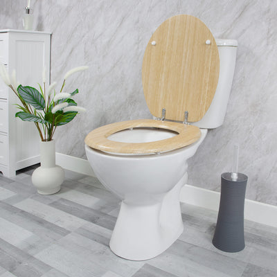 Anika 92439 Pine Effect Toilet Seat Anti Bacterial Coating Chrome Hinges, 43cm x 37.5cm
