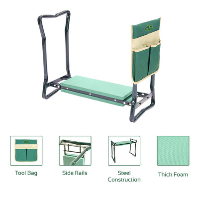 GardenKraft 10139 Folding Garden Kneeler/Additional Tool Bag Included/Kneel Or Sit When Gardening/Lightweight & Portable/Soft & Comfortable Foam Cushioning