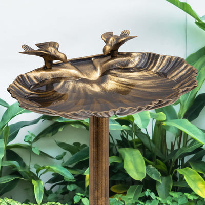 Gardenkraft 17390 Bird Bath with Built-In Base Planter/Bronze Effect Clam Shell Design/Weatherproof Garden Feature/Easy To Assemble / 66cm x 39cm