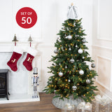 Silver shatterproof Christmas baubles set of 50 mixed sizes