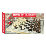 Global Gizmos wooden 3-in-1 chess draughts and backgammon game set