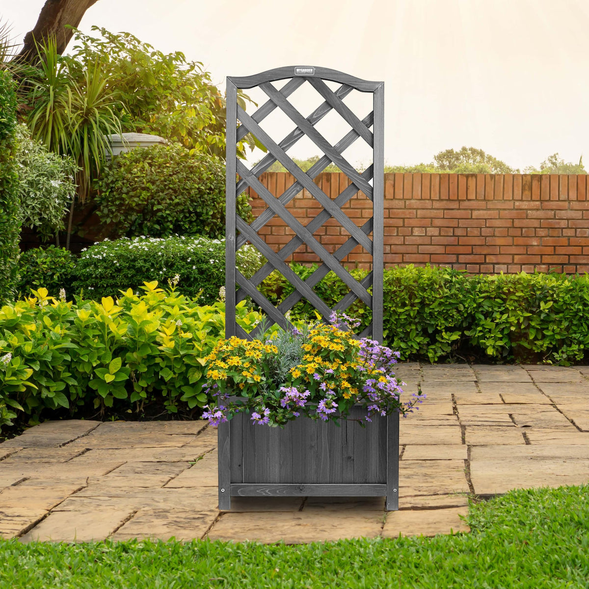 My Garden 120cm wooden lattice planter with trellis