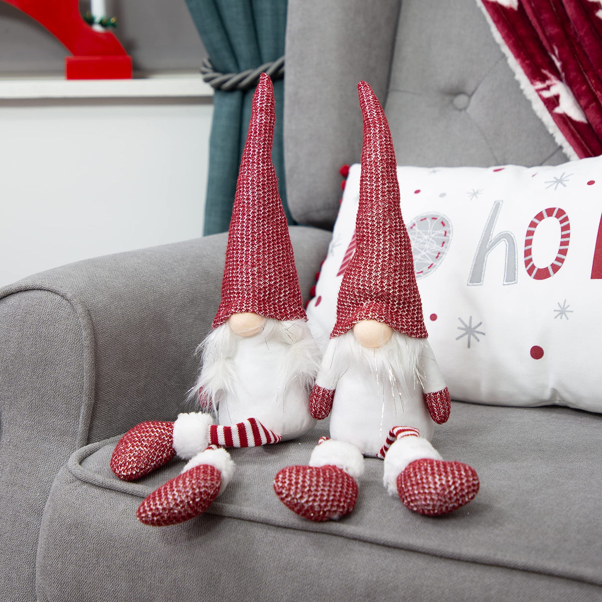 2 pack 45cm red and white hanging leg Christmas gonks