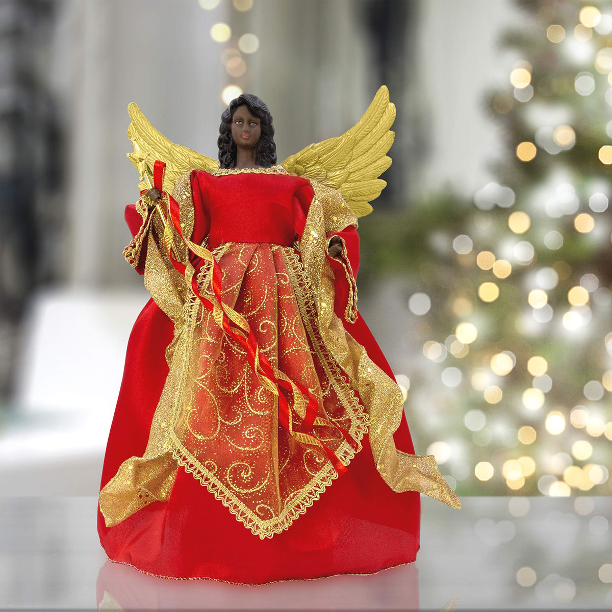30cm red and gold angel Christmas tree topper