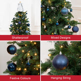 Navy shatterproof Christmas baubles set of 50 mixed sizes
