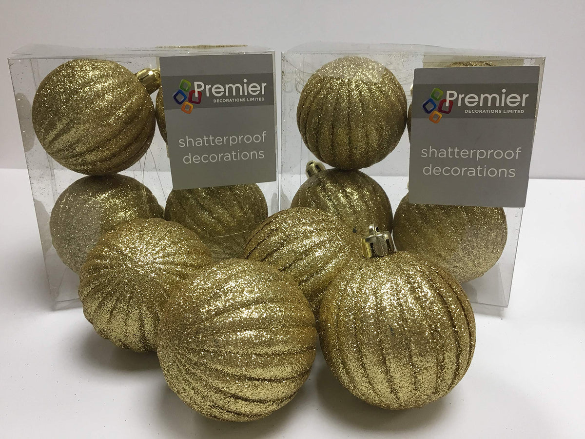 Premier gold glitter pumpkin Christmas baubles pack of 16