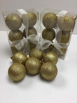 18 sparkling gold glitter Christmas baubles, 60mm