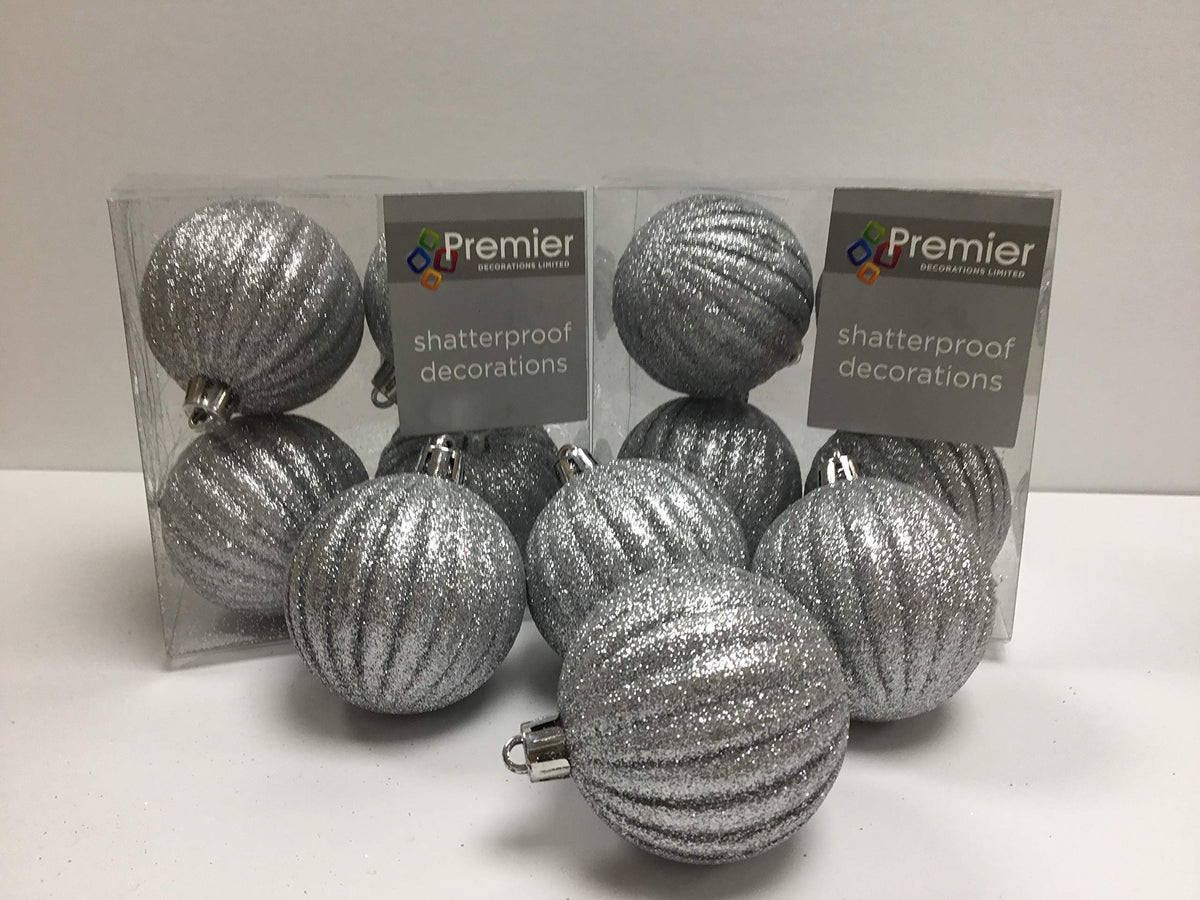 Premier silver glitter pumpkin Christmas baubles pack of 16