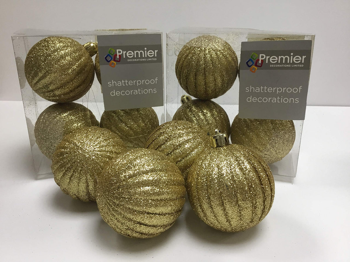 Premier gold glitter pumpkin Christmas baubles pack of 16