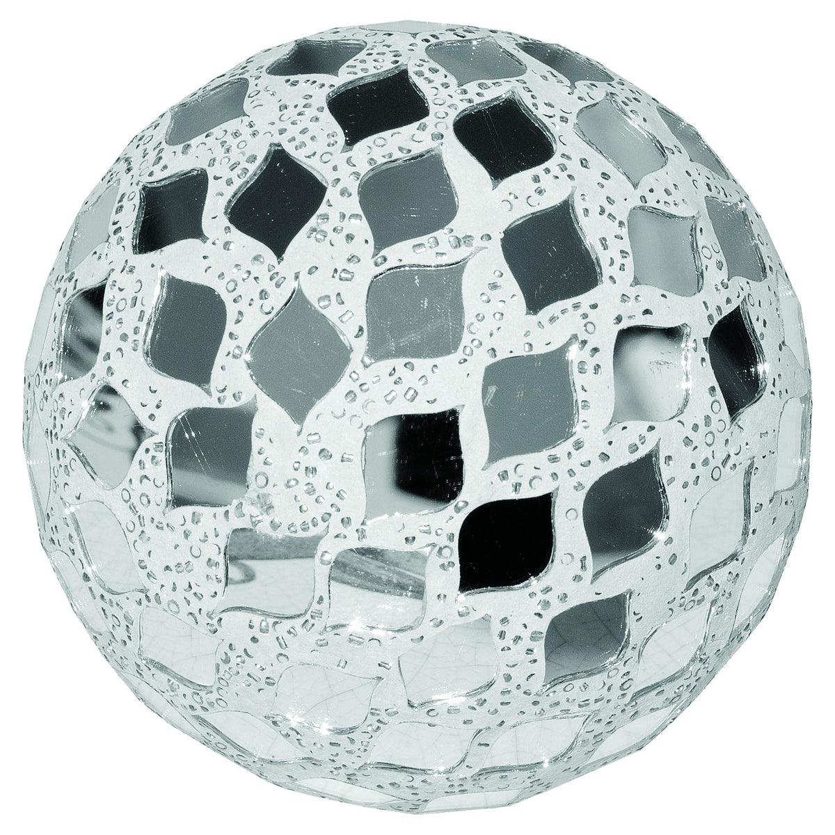 Febland Mirror Tile Mosaic Decorative Ball 10.5cm, Silver, Small