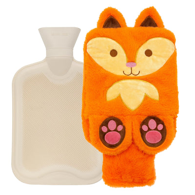 Night Owl Cute Plush Novelty Animal Hot Water Bottle/Fox or Penguin/Hand Warming Pouch/Provides Warmth and Pain Relief / 2L Capacity (Fox)