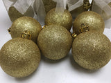 18 sparkling gold glitter Christmas baubles, 60mm