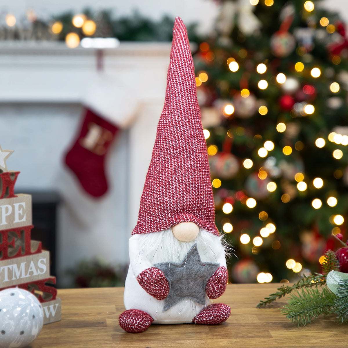 45cm red and white seated Christmas gonk gnome decoration