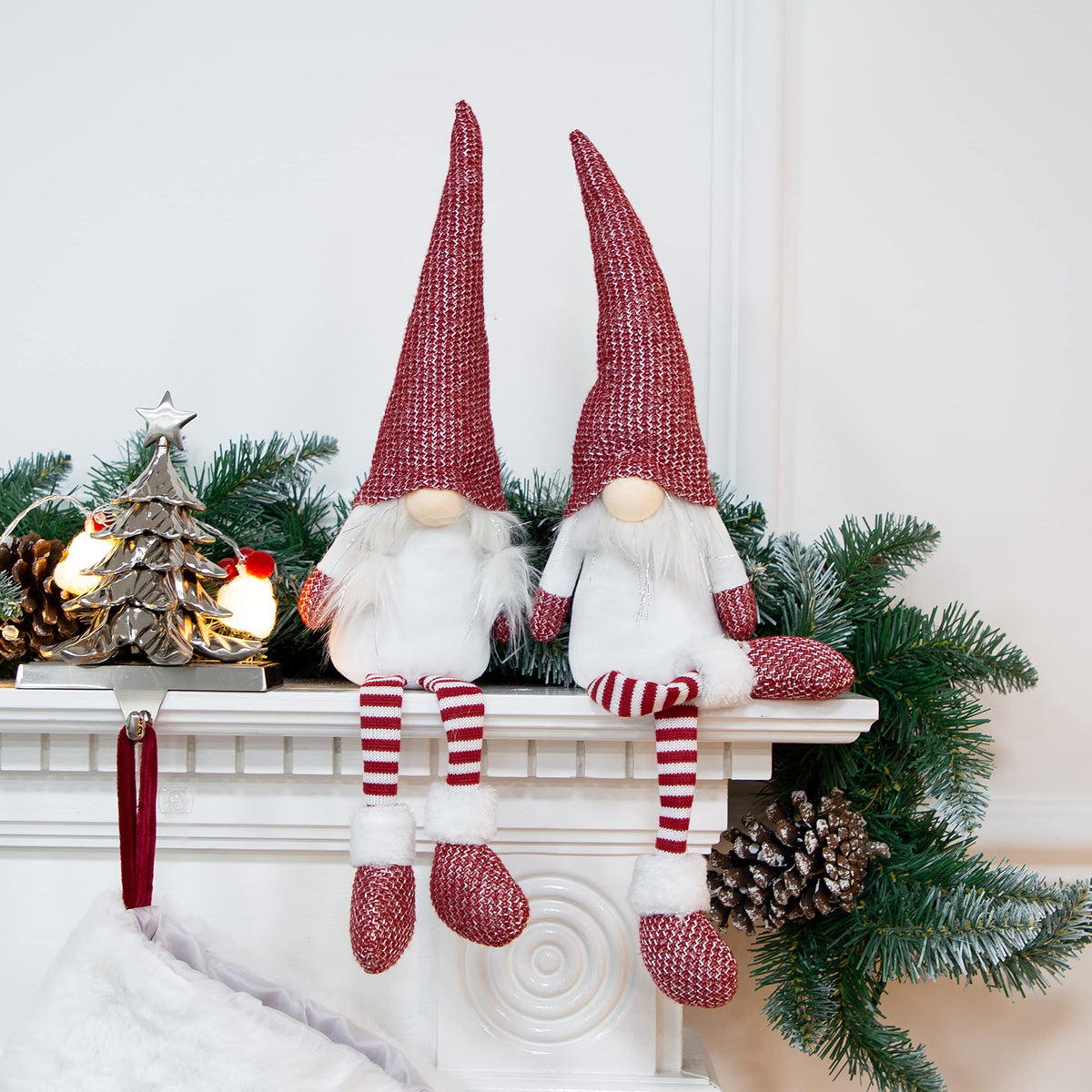 2 pack 45cm red and white hanging leg Christmas gonks