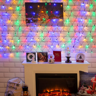 The Christmas Workshop 77970 150 LED Multi-Coloured Christmas Net Lights / Curtain Style Window Lights / 8 Different Modes / Mains Powered / Indoor and Outdoor / 1.5M x 1M