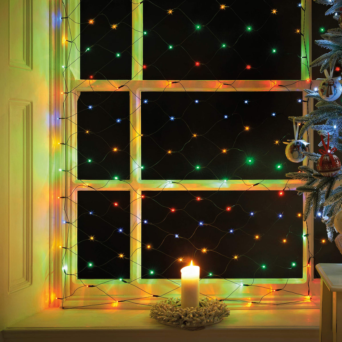 180 multi-coloured LED Christmas net lights – 1.8 x 1.2m