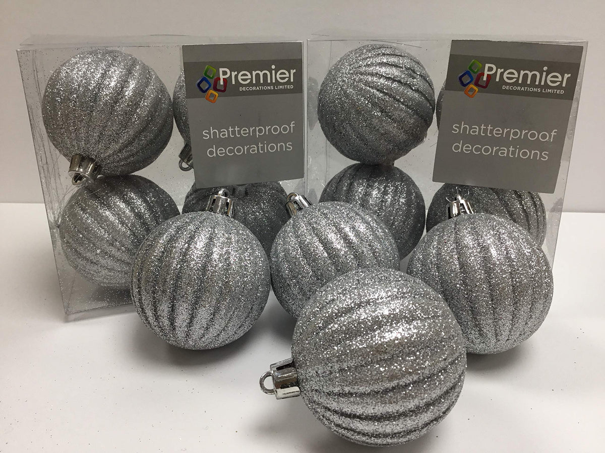 Premier silver glitter pumpkin Christmas baubles pack of 16