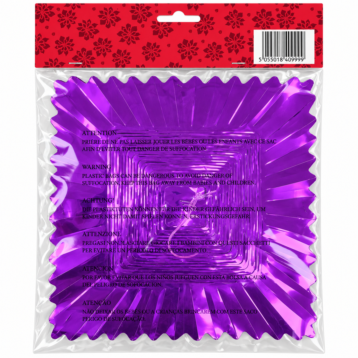 Red & Purple Christmas Foil Ceiling Decorations | 9ft Garlands, Stars & Cascades
