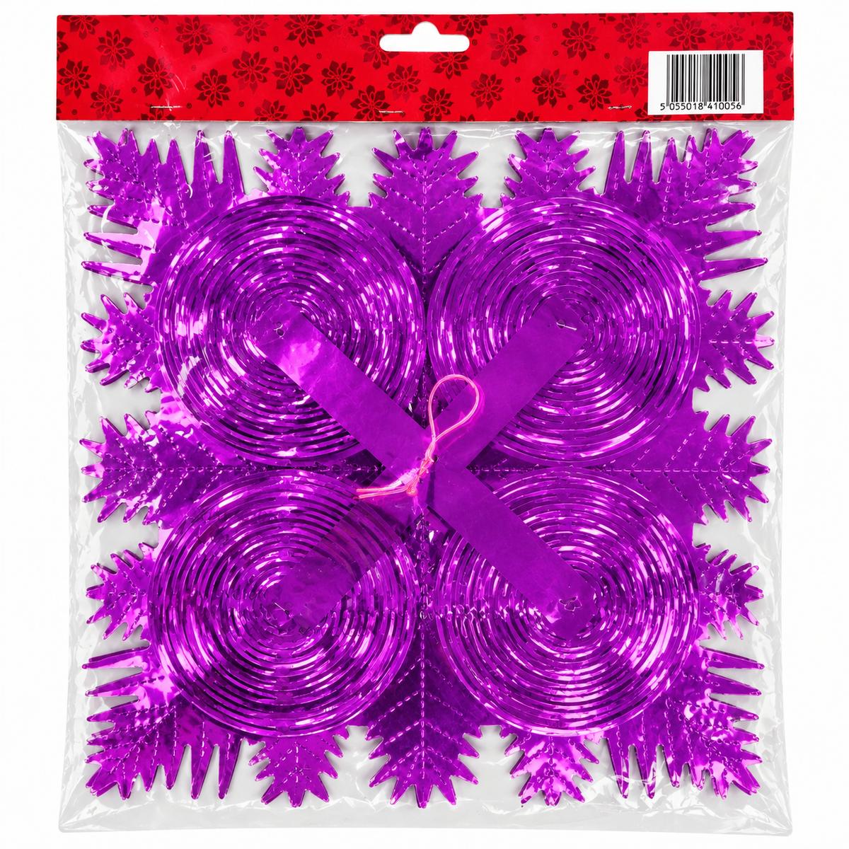 Red & Purple Christmas Foil Ceiling Decorations | 9ft Garlands, Stars & Cascades
