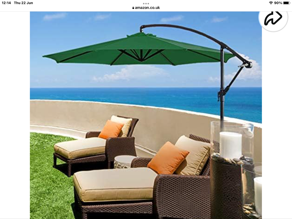 Green 3m cantilever garden parasol with crank and tilt