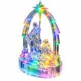 LED acrylic Christmas Nativity scene shown from an angled view