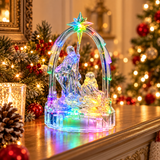 LED acrylic Nativity scene displayed in a festive Christmas room