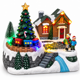 Animated Christmas village with moving train and multicoloured LED lights