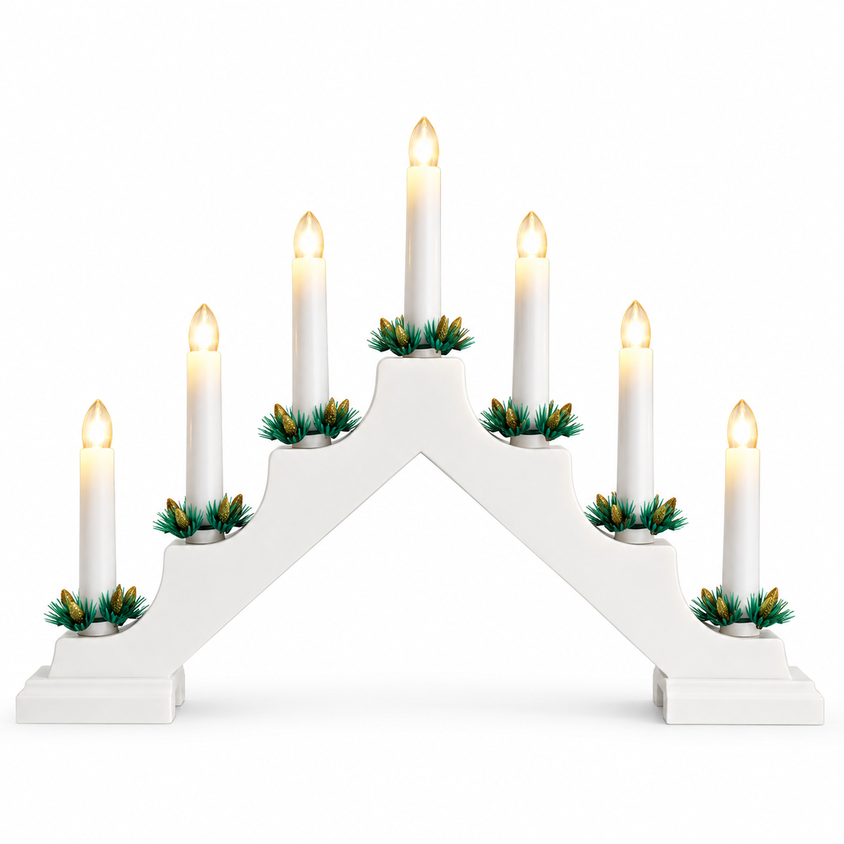 The Christmas Workshop 71130 white seven-candle bridge front view
