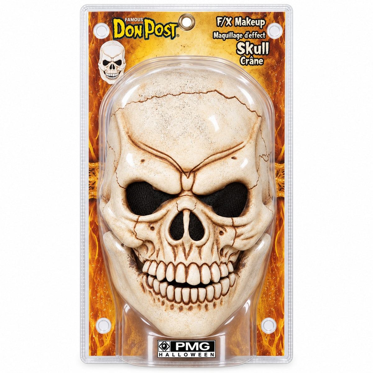 Don Post Skull F/X Makeup latex Halloween face appliance in retail-style clamshell packaging