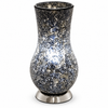 Febland LM76B black and silver crackle mosaic glass table lamp 37cm with chrome base and vase-shaped shade