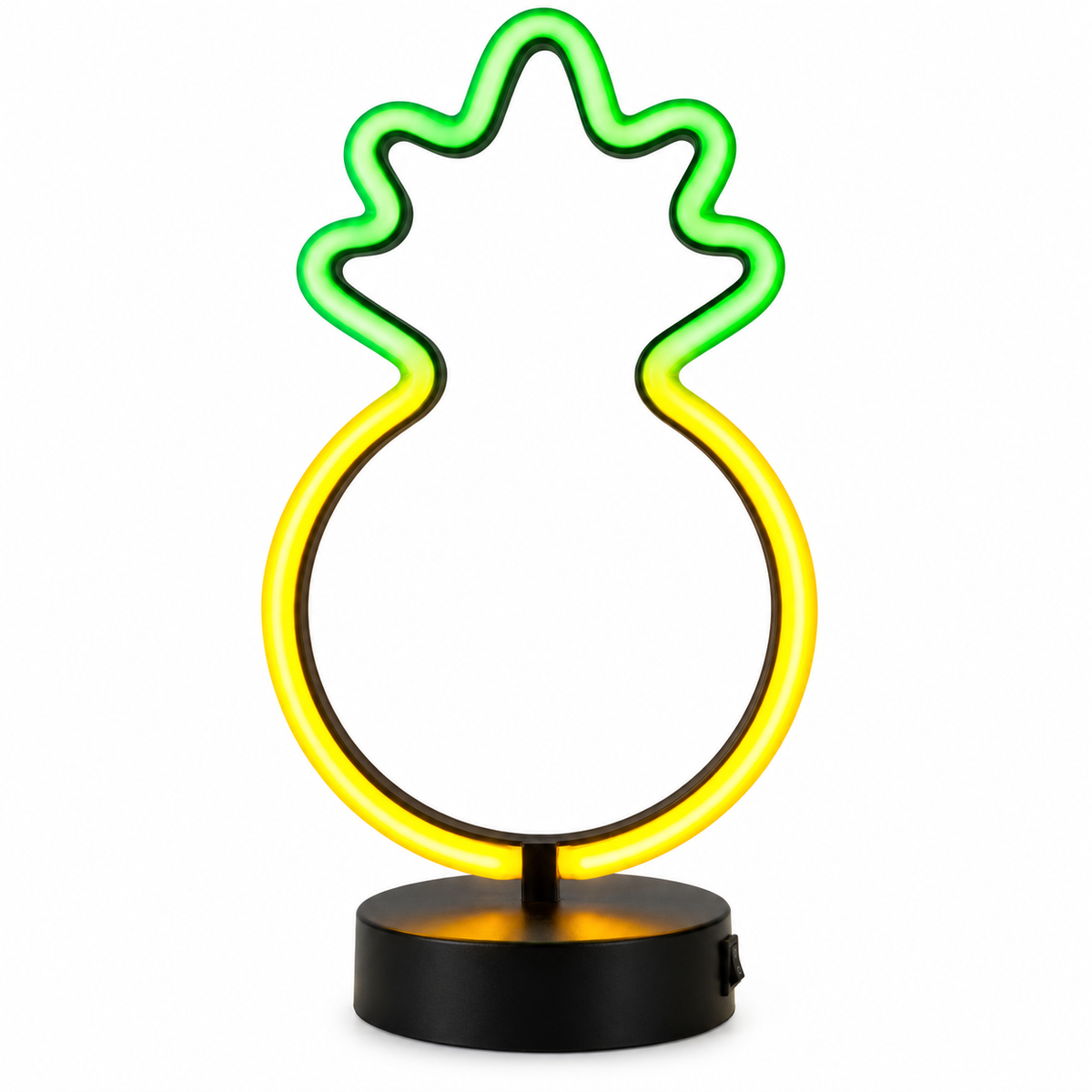 Global Gizmos pineapple LED neon lamp 30cm with glowing green leaves and yellow outline