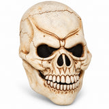 Angled view of ivory skull latex face prosthetic with aged bone detailing