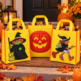 Halloween bags on decorated porch shown filled with sweets – sweets not included
