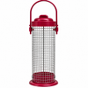 Kingfisher burgundy hanging peanut feeder empty on white, bird food not included