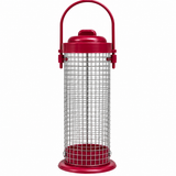 Kingfisher burgundy hanging peanut feeder empty on white, bird food not included