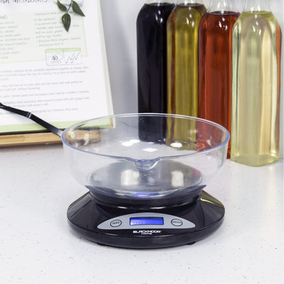 Blackmoor Digital Kitchen Scales with Bowl/Black Colour/Weighing Scales for Cooking & Baking/Weigh in Ounces and Grams/Backlit LCD Display / 5kg Capacity/Tare Function