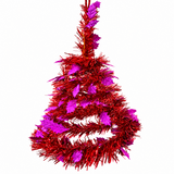 Red and purple hanging tinsel Christmas tree