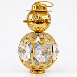 Close-up detail of Leonardo gold-plated snowman with crystal decoration