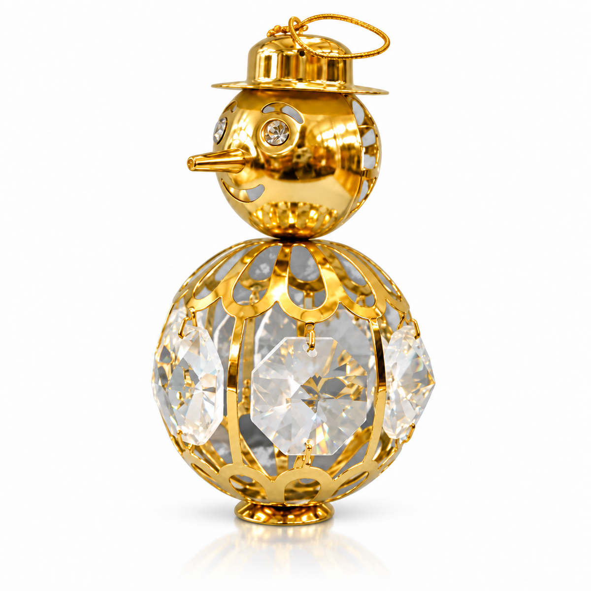 Leonardo gold-plated crystal snowman ornament angled view