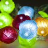 1.4m Length Of 15 Multi Coloured LED Battery Operated Flocked Flower Lights Clear Cable