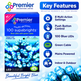 Premier 100 blue LED Supabrights illuminated in a night display