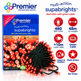 Premier 480 red LED Supabrights features including 48m lit length, 10m lead cable and green cable